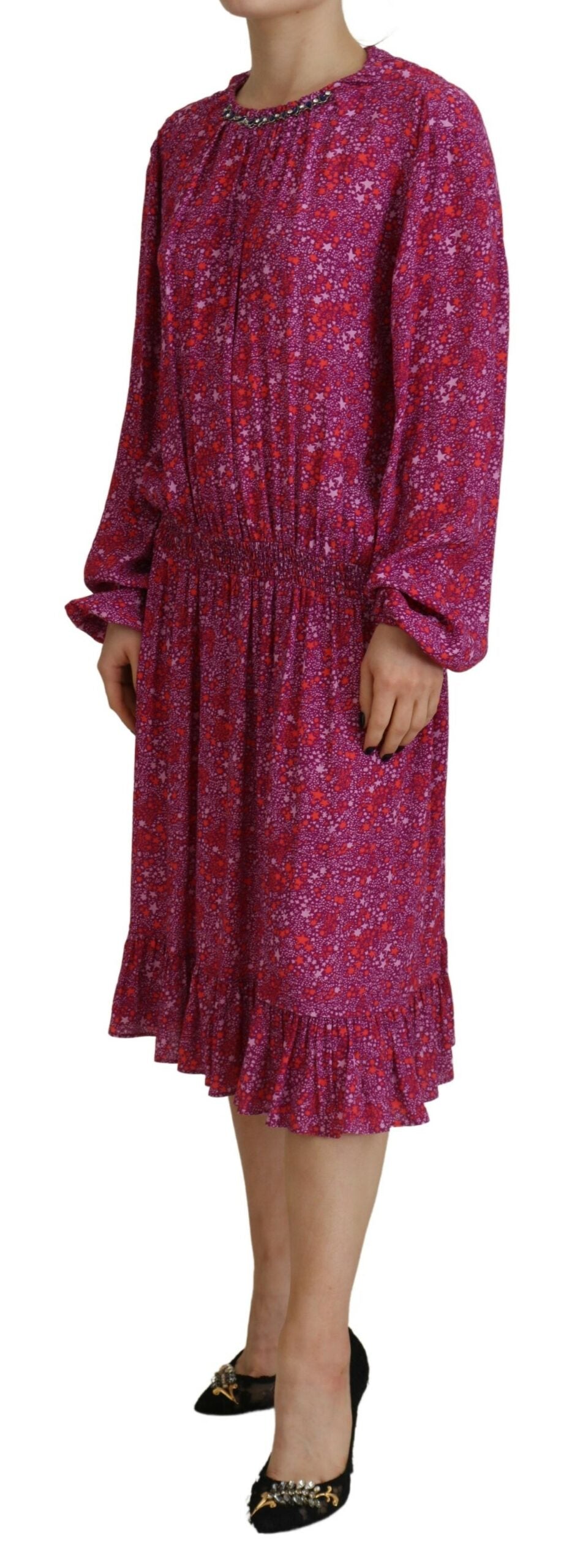 Dsquared² Fuchsia Stars Embellished Long Sleeves Dress Dsquared²