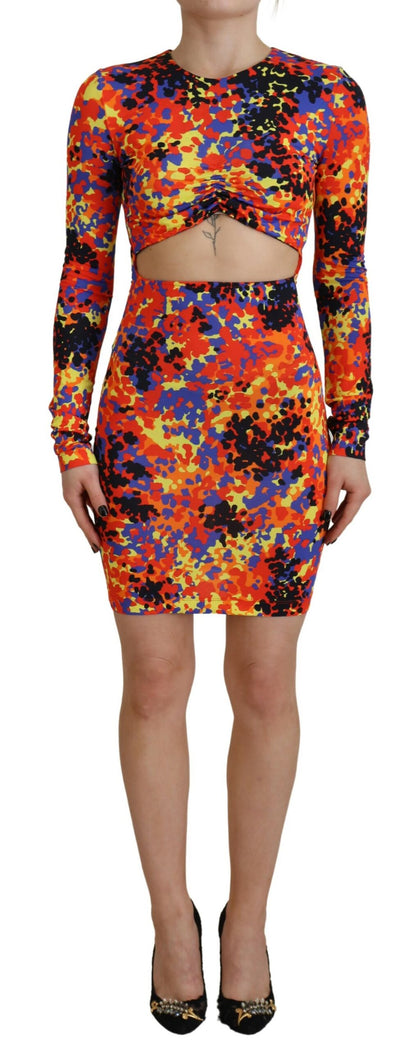 Dsquared² Multicolor Batik Open Belly Long Sleeves Dress Dsquared²