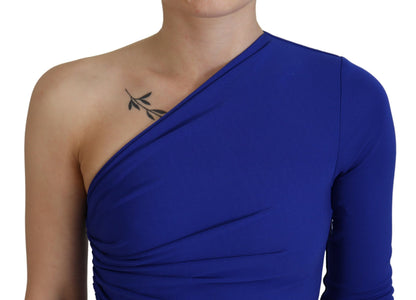 Dsquared² Blue Viscose One Shoulder Bodycon Ruched Mini Dress Dsquared²