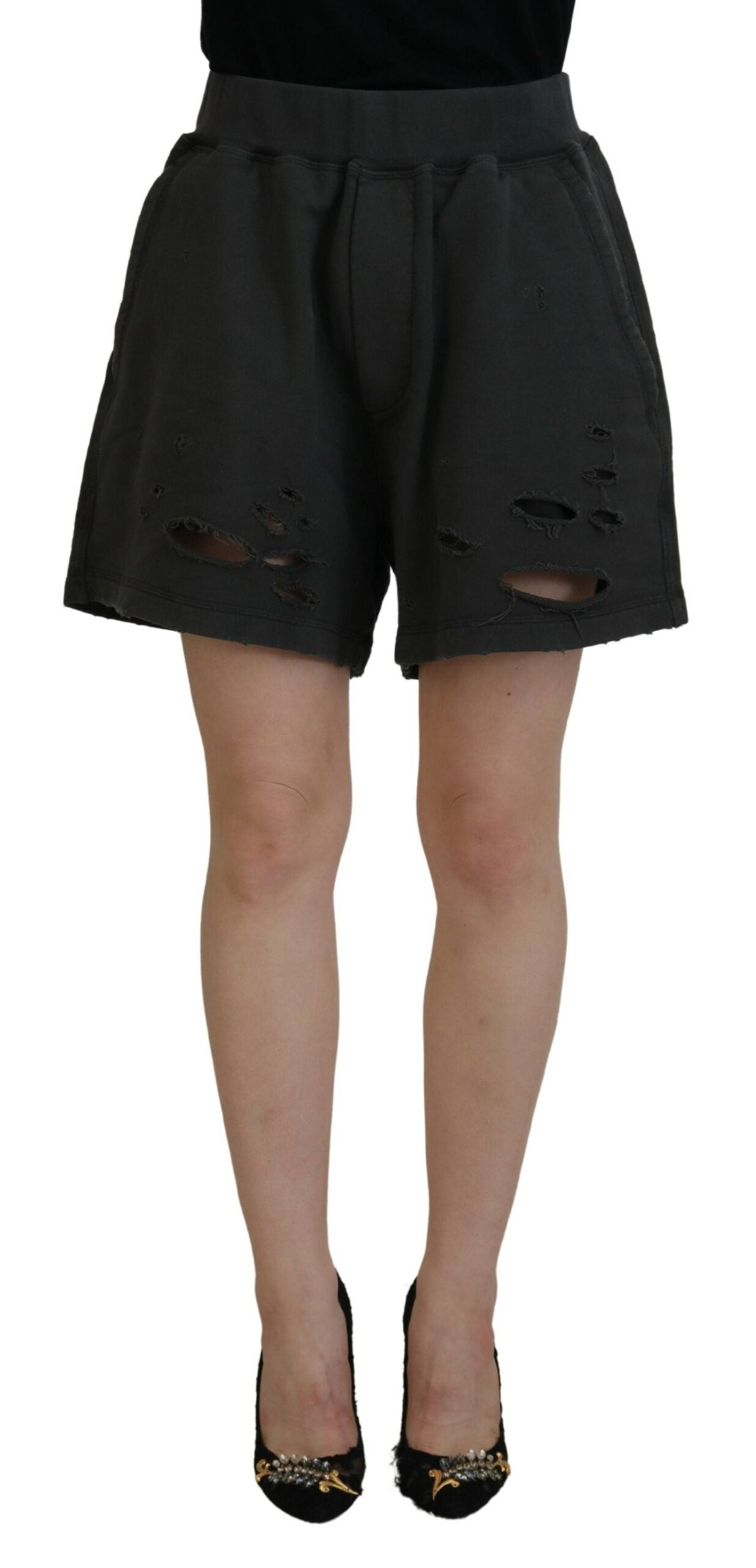 Dsquared² Black Cotton Mid Waist Tattered Tapered Shorts Dsquared²