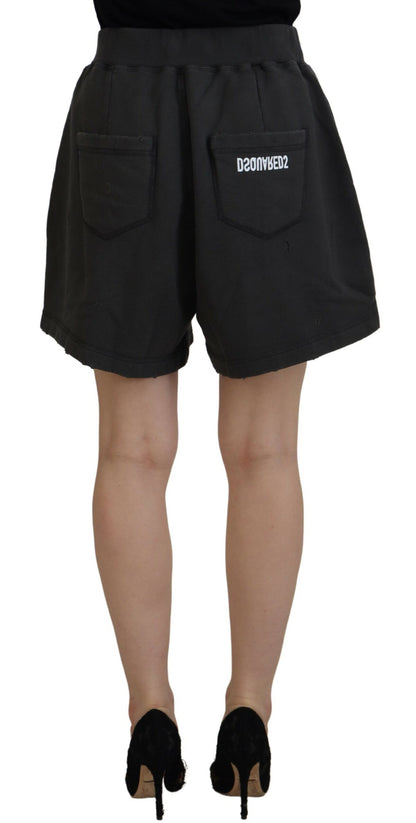 Dsquared² Black Cotton Mid Waist Tattered Tapered Shorts Dsquared²