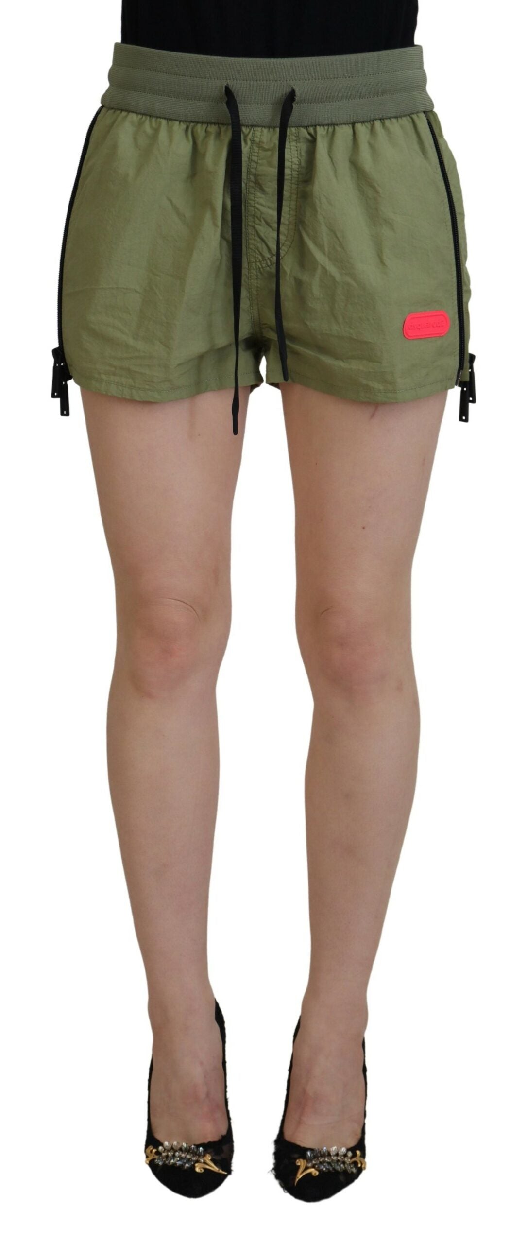 Dsquared² Green Cotton Mid Waist Drawstring Tapered Shorts Dsquared²