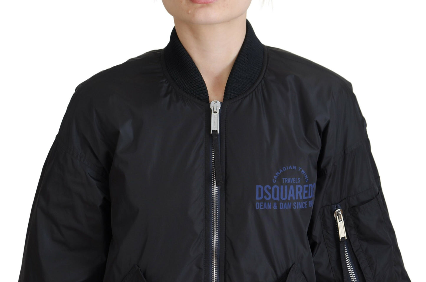 Dsquared² Black Logo Print Full Zip Women Bomber Jacket Dsquared²