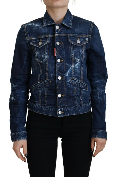 Dsquared² Blue Icon Printed Distressed Denim Jacket Dsquared²