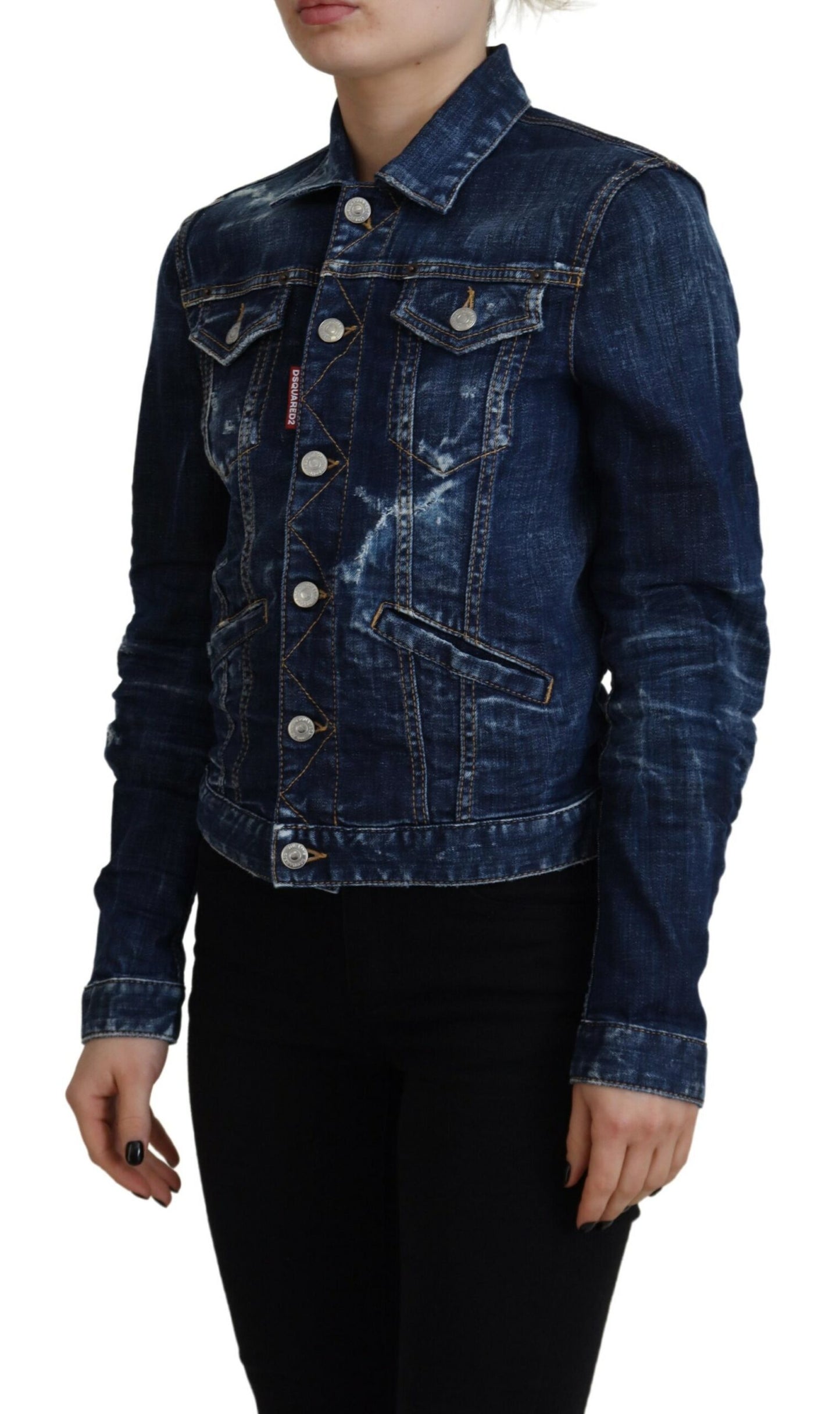 Dsquared² Blue Icon Printed Distressed Denim Jacket Dsquared²