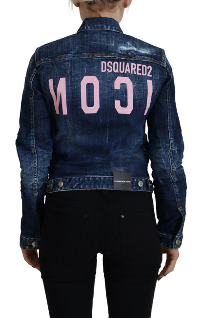 Dsquared² Blue Icon Printed Distressed Denim Jacket Dsquared²