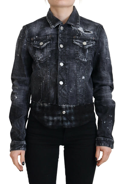 Dsquared² Gray Washed Cotton Distressed Denim Jacket Dsquared²