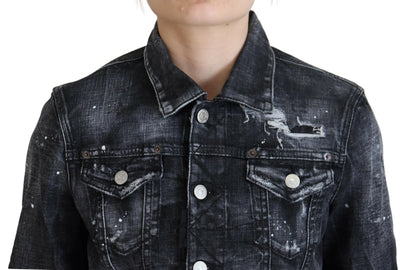 Dsquared² Gray Washed Cotton Distressed Denim Jacket Dsquared²