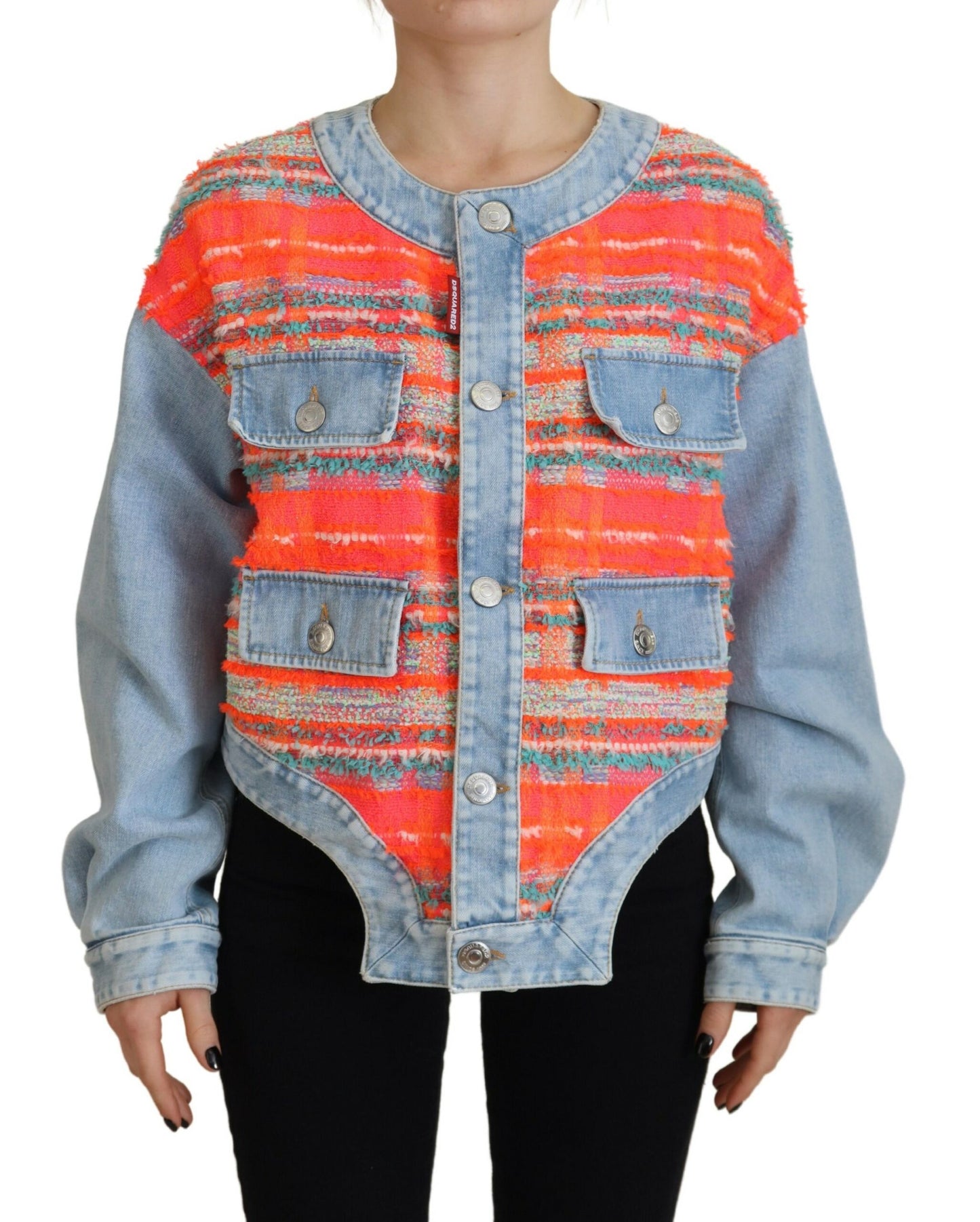 Dsquared² Orange Blue Panelled Button Front Denim Jacket Dsquared²