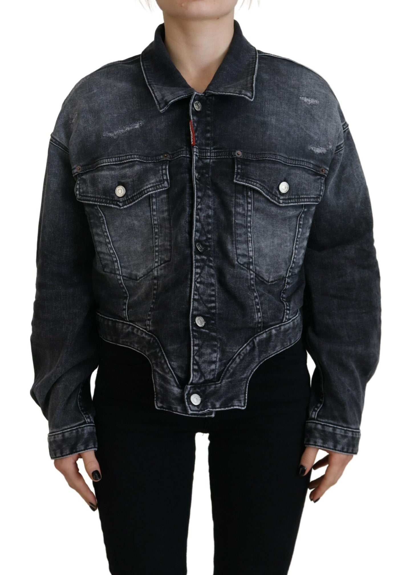 Dsquared² Gray Washed Cotton Cropped Denim Jacket Dsquared²