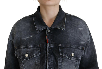 Dsquared² Gray Washed Cotton Cropped Denim Jacket Dsquared²