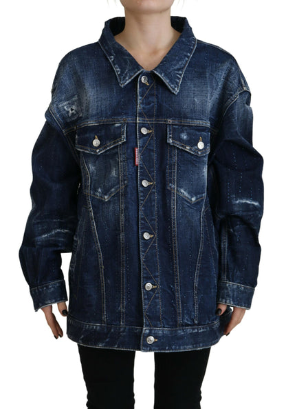 Dsquared² Blue Distressed Collared Denim Jacket Dsquared²