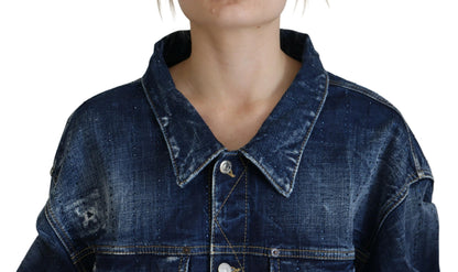 Dsquared² Blue Distressed Collared Denim Jacket Dsquared²