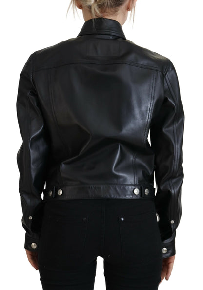 Dsquared² Black Leather Collared Long Sleeves Jacket Dsquared²