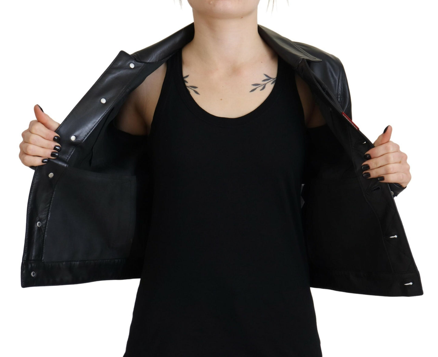 Dsquared² Black Leather Collared Long Sleeves Jacket Dsquared²