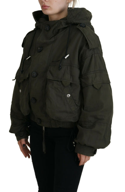 Dsquared² Green Cotton Hooded Cargo Button Jacket Dsquared²