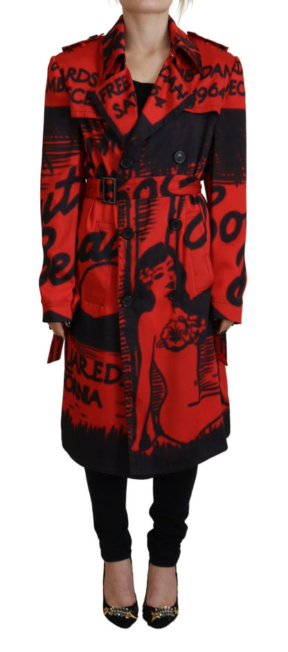 Dsquared² Red Printed Button Collared Desigual Coat Jacket Dsquared²