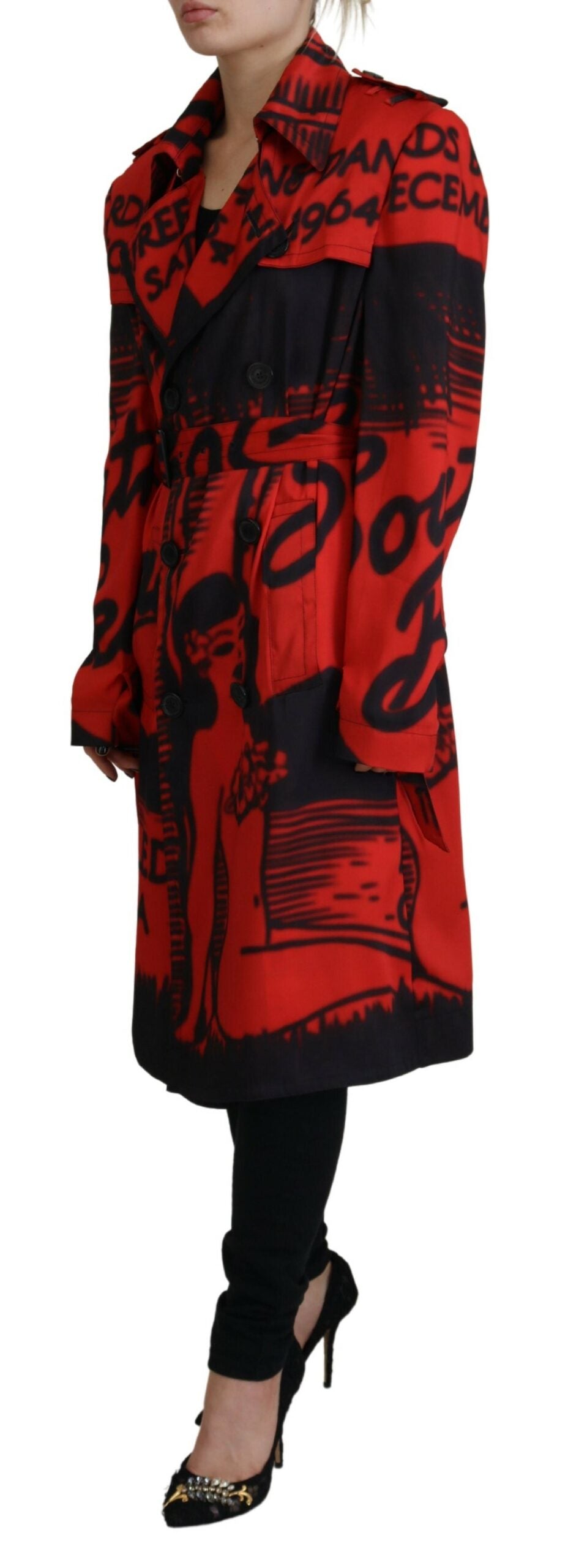 Dsquared² Red Printed Button Collared Desigual Coat Jacket Dsquared²