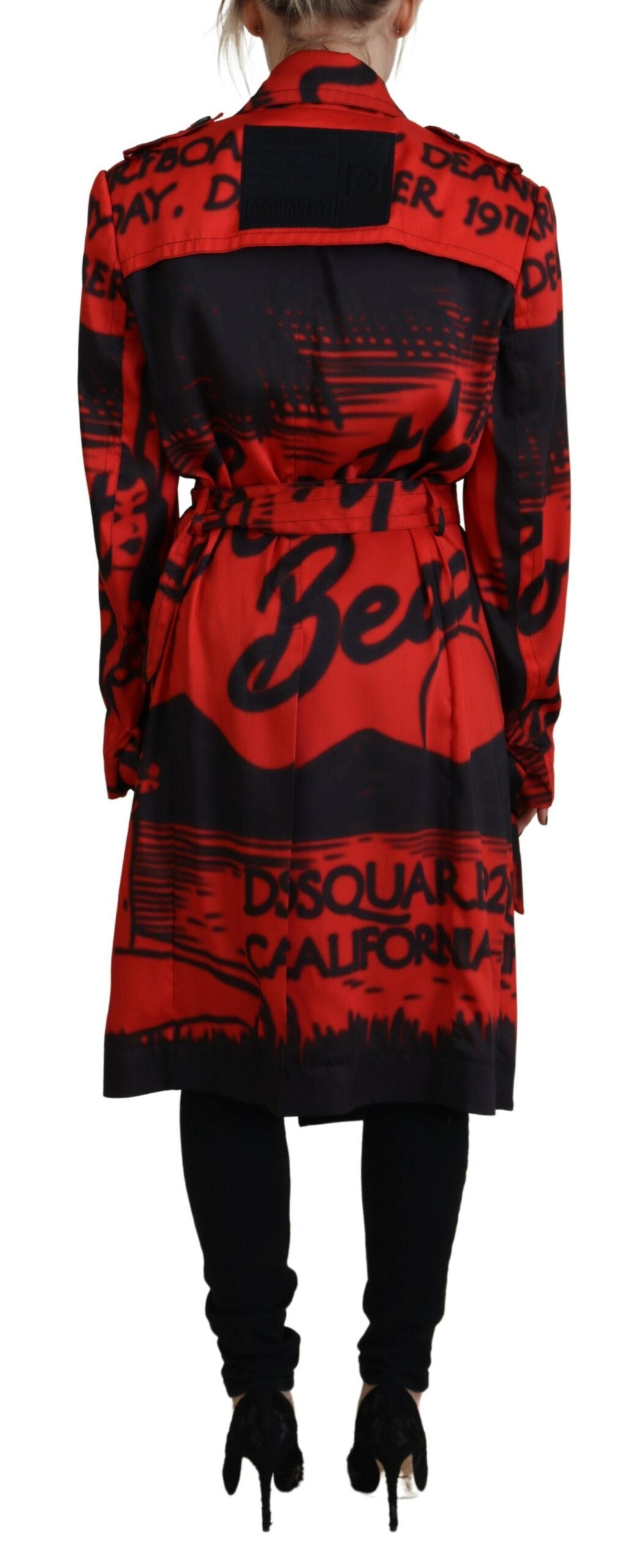 Dsquared² Red Printed Button Collared Desigual Coat Jacket Dsquared²