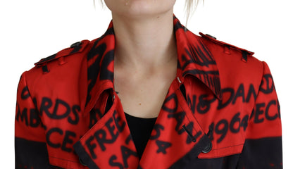 Dsquared² Red Printed Button Collared Desigual Coat Jacket Dsquared²