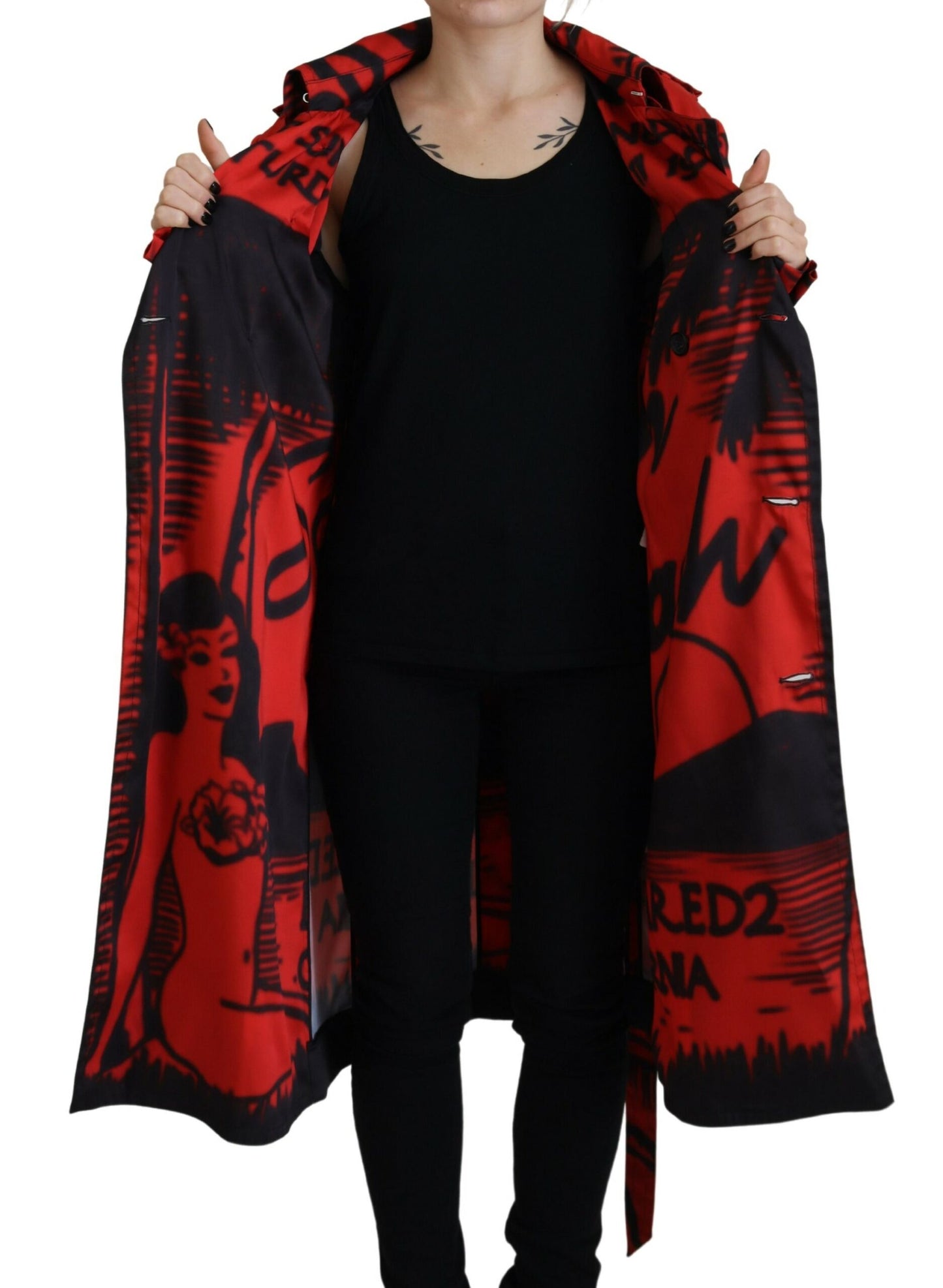 Dsquared² Red Printed Button Collared Desigual Coat Jacket Dsquared²