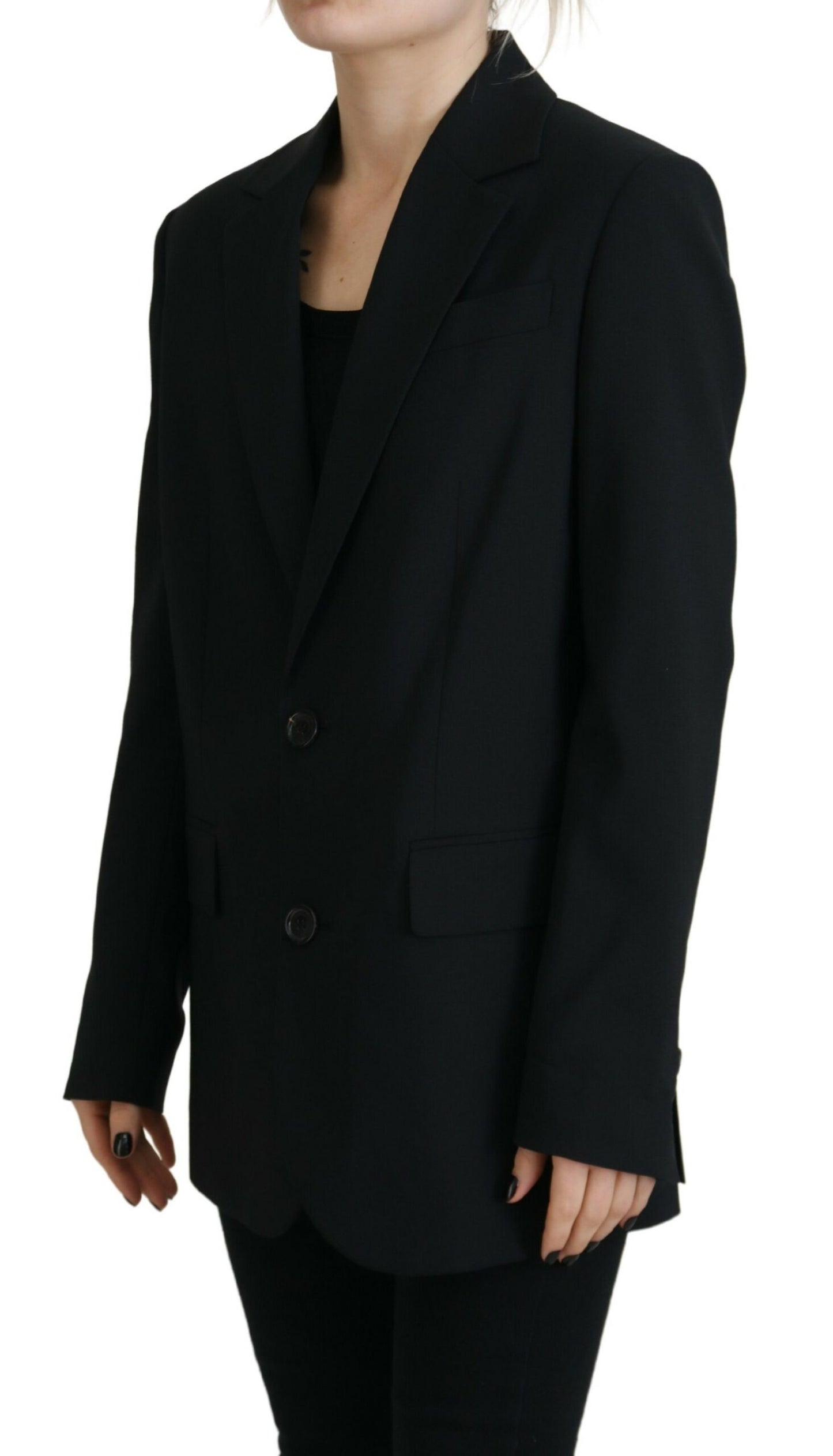 Dsquared² Black Flower Single Breasted Coat Blazer Dsquared²