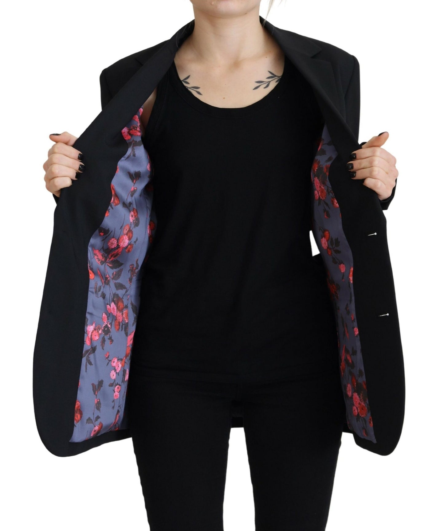 Dsquared² Black Flower Single Breasted Coat Blazer Dsquared²