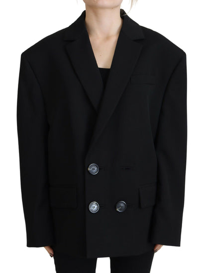 Dsquared² Black Double Breasted Coat Blazer Jacket Dsquared²