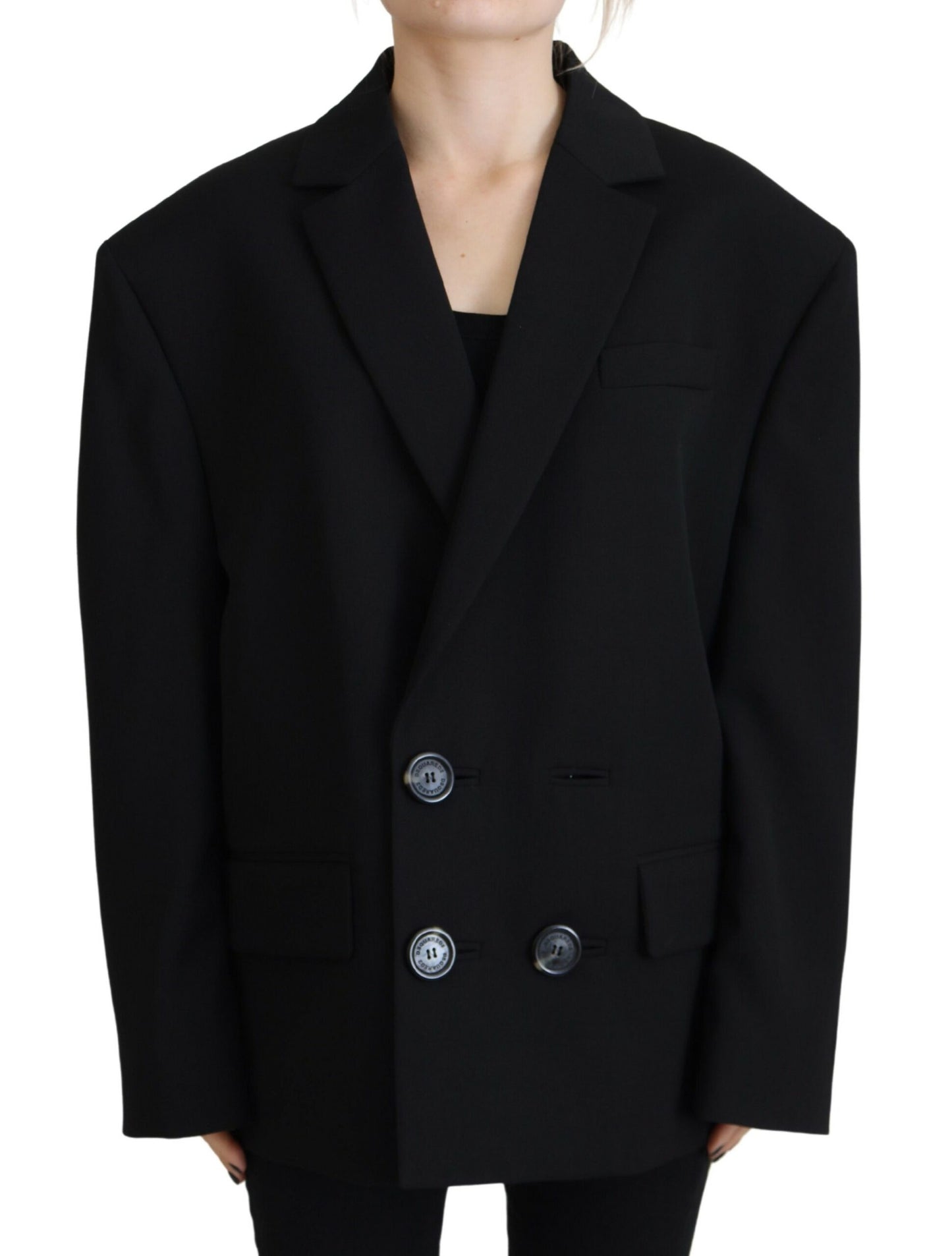 Dsquared² Black Double Breasted Coat Blazer Jacket Dsquared²