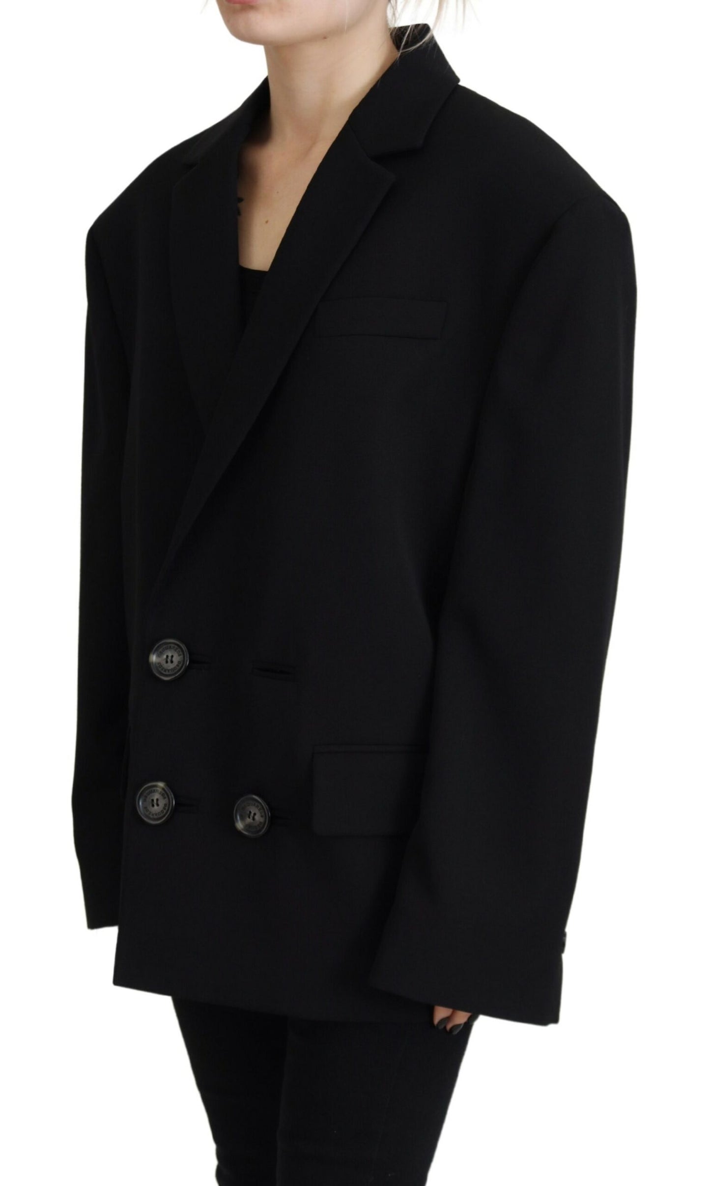 Dsquared² Black Double Breasted Coat Blazer Jacket Dsquared²