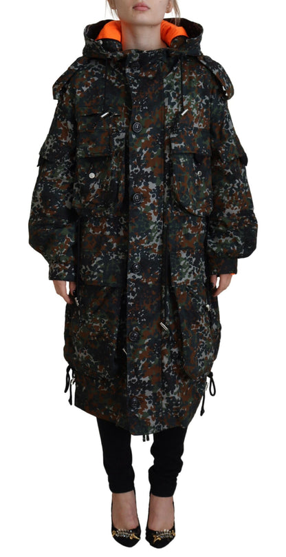 Dsquared² Green Hooded Goth Camouflage Print Parka Coat Jacket Dsquared²