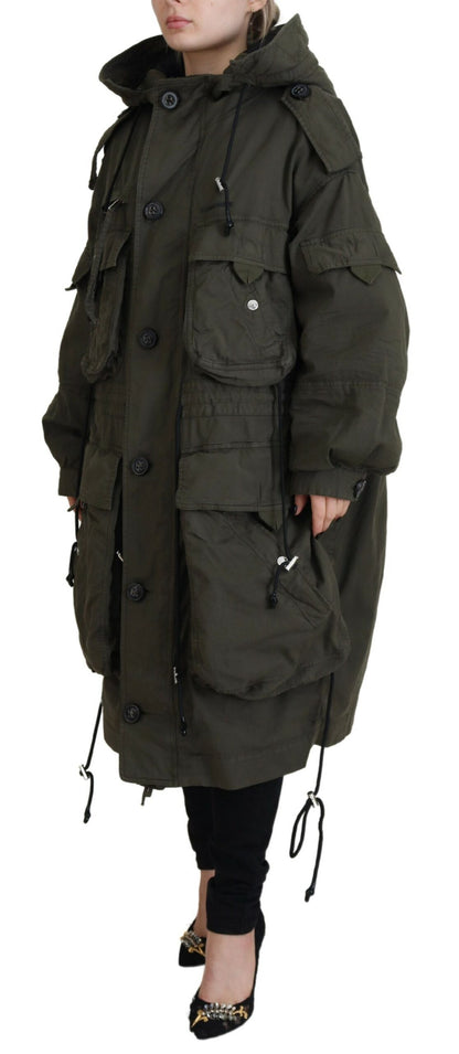 Dsquared² Green Hooded Full Zip Long Parka Coat Jacket Dsquared²