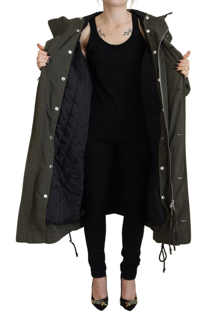 Dsquared² Green Hooded Full Zip Long Parka Coat Jacket Dsquared²