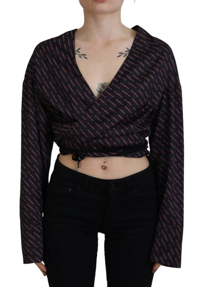 Dsquared² Black Polyester Cropped Logo Printed Blouse Top Dsquared²