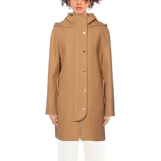 Love Moschino Elegant Brown Wool Blend Coat with Golden Accents Love Moschino