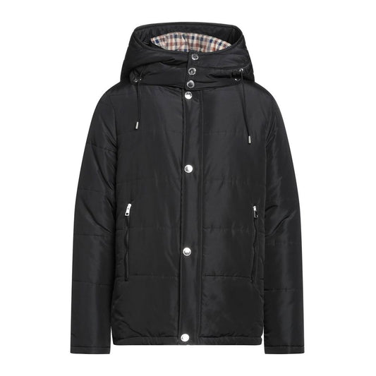 Aquascutum Elegant Black Jacket with Removable Hood Aquascutum