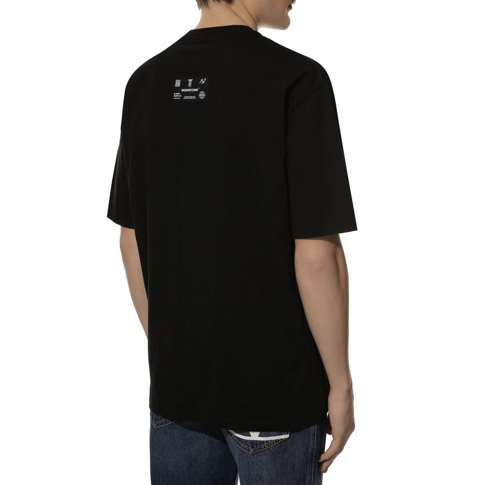 Diego Venturino Sleek Black Cotton T-Shirt with Signature Design Diego Venturino