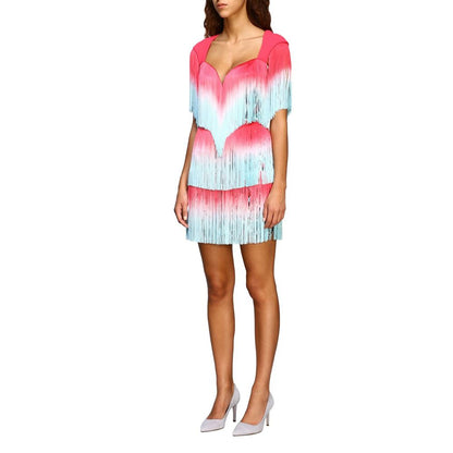 Elisabetta Franchi Elegant Pink Fringe Cocktail Dress Elisabetta Franchi