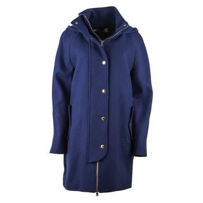 Love Moschino Elegant Blue Wool-Blend Coat with Golden Accents Love Moschino