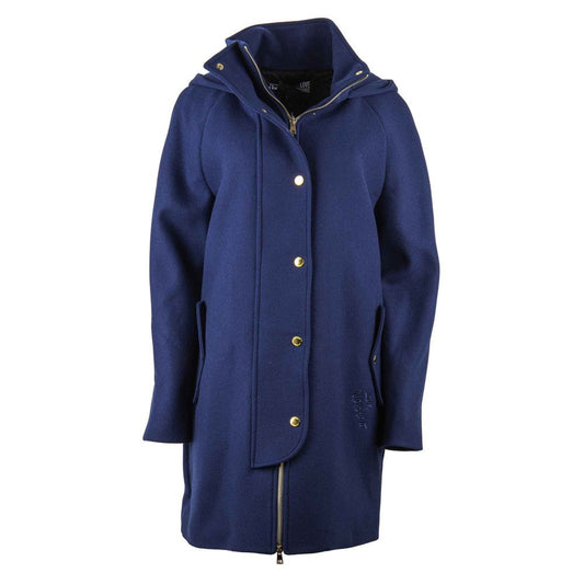 Love Moschino Elegant Blue Wool-Blend Coat with Golden Accents Love Moschino