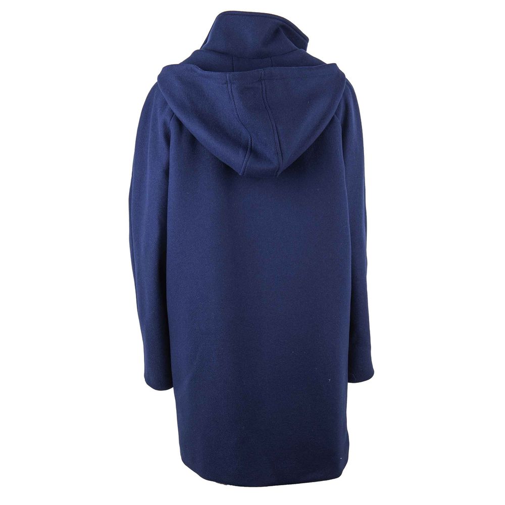 Love Moschino Elegant Blue Wool-Blend Coat with Golden Accents Love Moschino