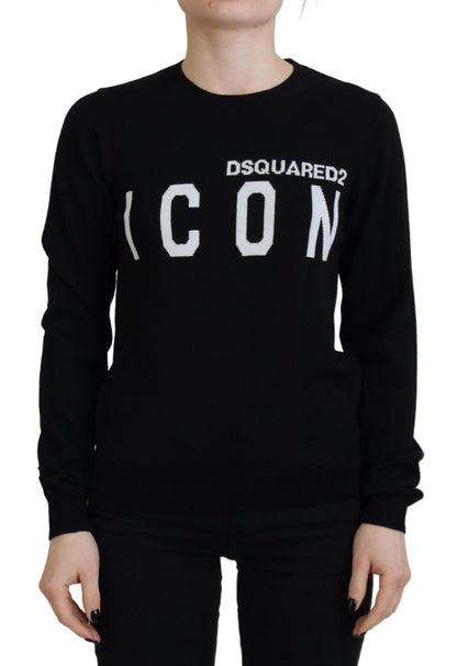 Dsquared² Black Virgin Wool Logo Print Long Sleeves Sweater Dsquared²