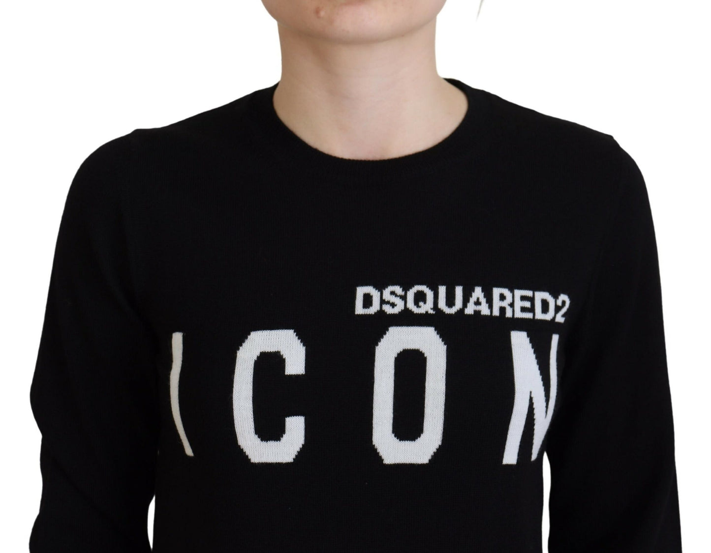 Dsquared² Black Virgin Wool Logo Print Long Sleeves Sweater Dsquared²