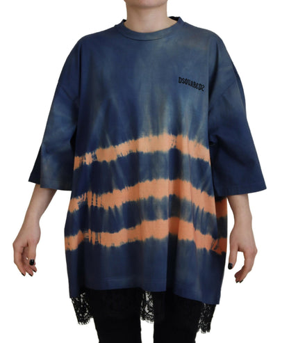 Dsquared² Blue Cotton Tie Dye Short Sleeves Lace T-shirt Dsquared²