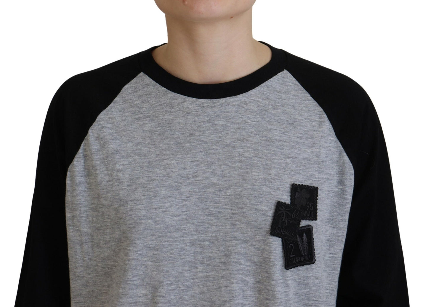 Dsquared² Black Gray Cotton Raglan Long Sleeves Casual Top Dsquared²