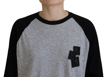 Dsquared² Black Gray Cotton Raglan Long Sleeves Casual Top Dsquared²