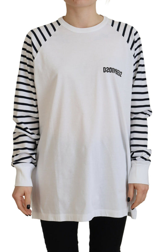 Dsquared² White Cotton Striped Crew Neck Short Sleeve Sweater Dsquared²