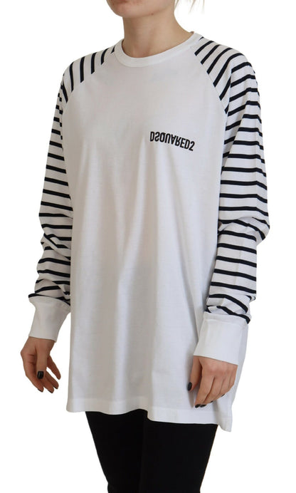 Dsquared² White Cotton Striped Crew Neck Short Sleeve Sweater Dsquared²