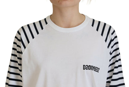 Dsquared² White Cotton Striped Crew Neck Short Sleeve Sweater Dsquared²