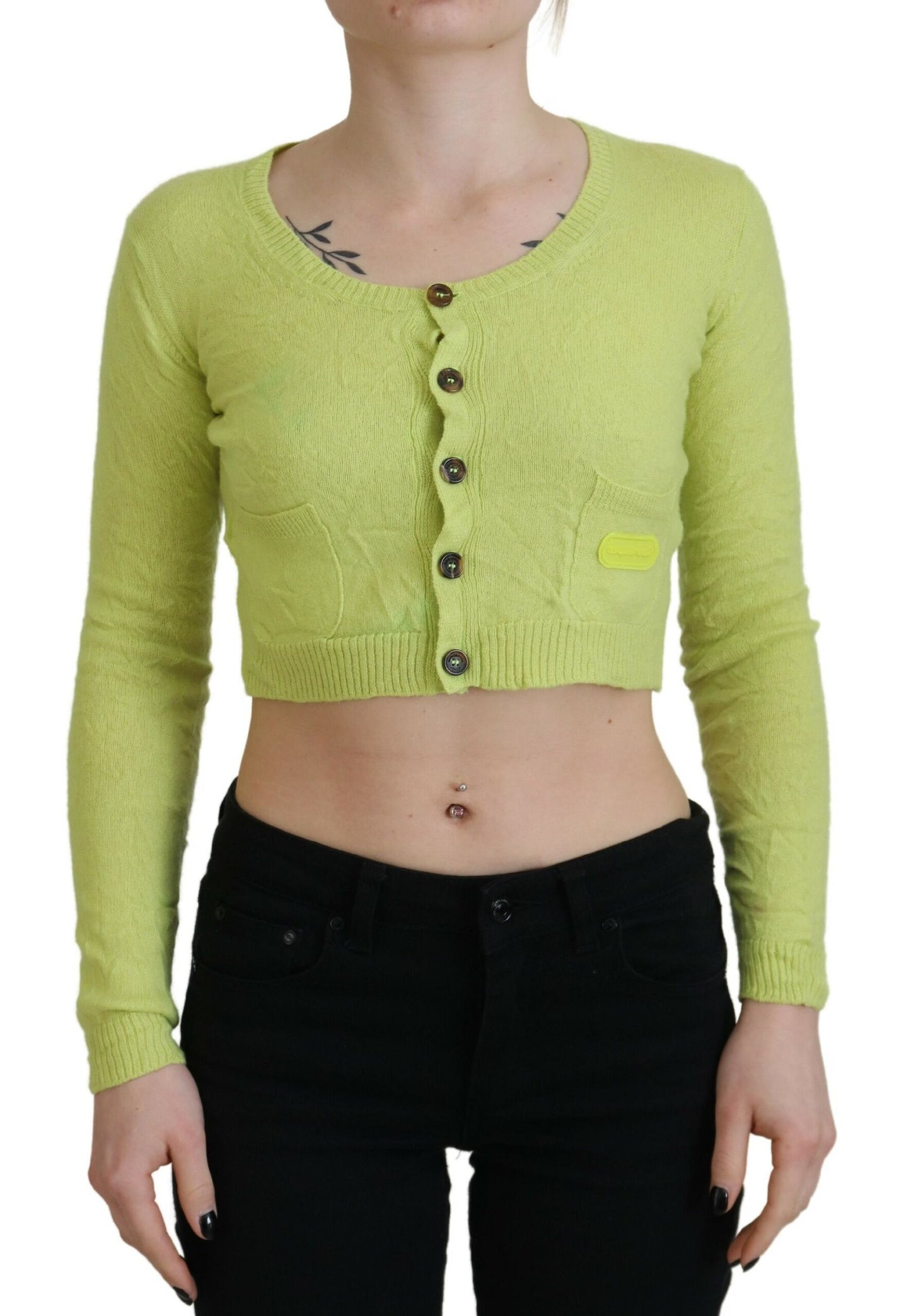 Dsquared² Yellow Green Cashmere Long Sleeves Cropped Sweater Dsquared²